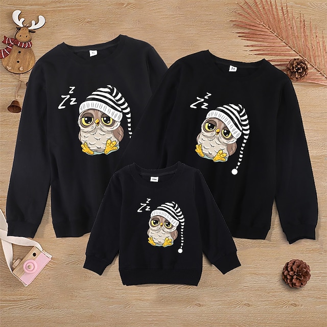 Baby & Kids Matching Outfits | Family Look Sweatshirt Animal Sports & Outdoor Print Black Long Sleeve Active Matching Outfits / 