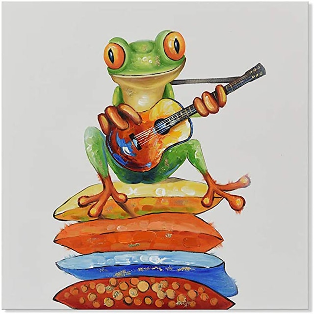 Home & Garden Wall Art | Oil Painting Handmade Hand Painted Wall Art Playing Guitar Frog Animal Abstract Home Decoration Decor S