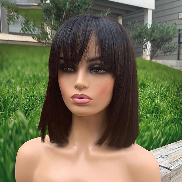 

Short Bob Wig With Bangs Straight Brazilian Hair Wigs For Women Capless Humain Hair Wigs 150% Full Machine Made Cheap Human Hair Wigs