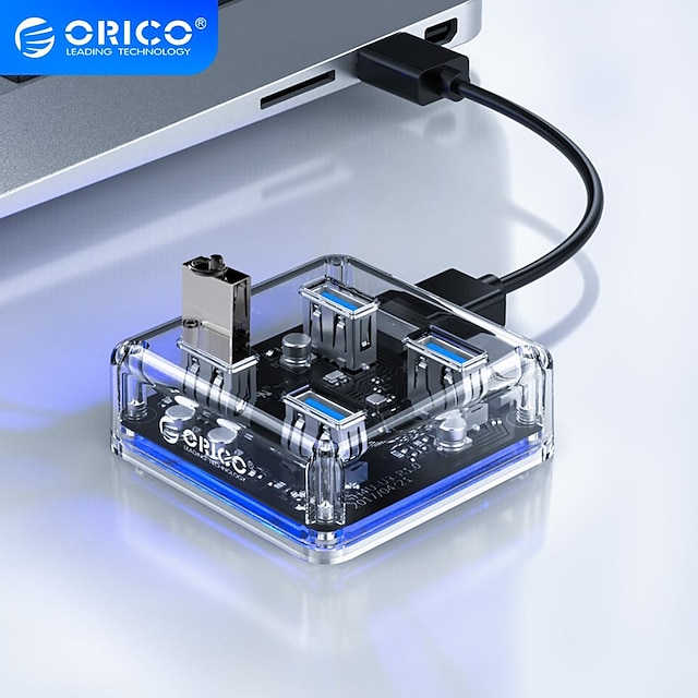  ORICO Transparent USB HUB 4 Ports 4*USB3.0 Adapter Splitter Support External Micro USB Power Supply for Desktop Laptop Accessories