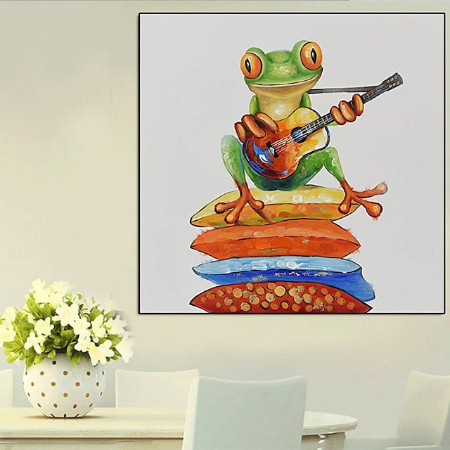 Home & Garden Wall Art | Oil Painting Handmade Hand Painted Wall Art Playing Guitar Frog Animal Abstract Home Decoration Decor S