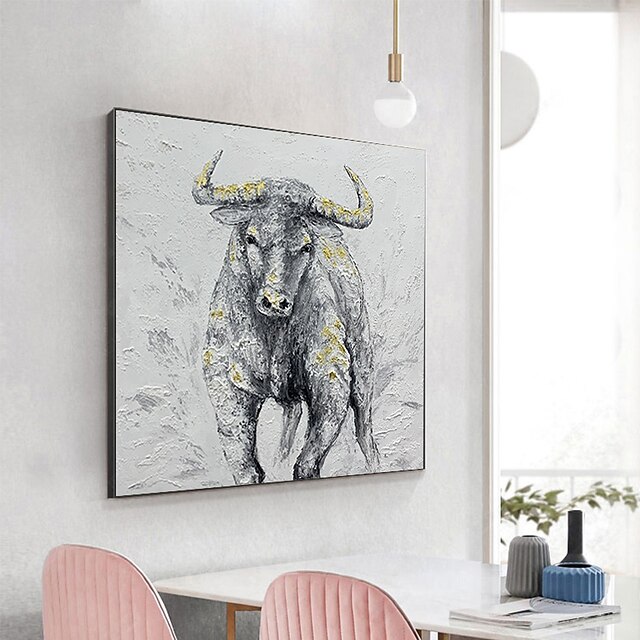 Home & Garden Wall Art | Handmade Oil Painting Canvas Wall Art Decoration Abstract Animal Painting Water Buffalo for Home Decor 