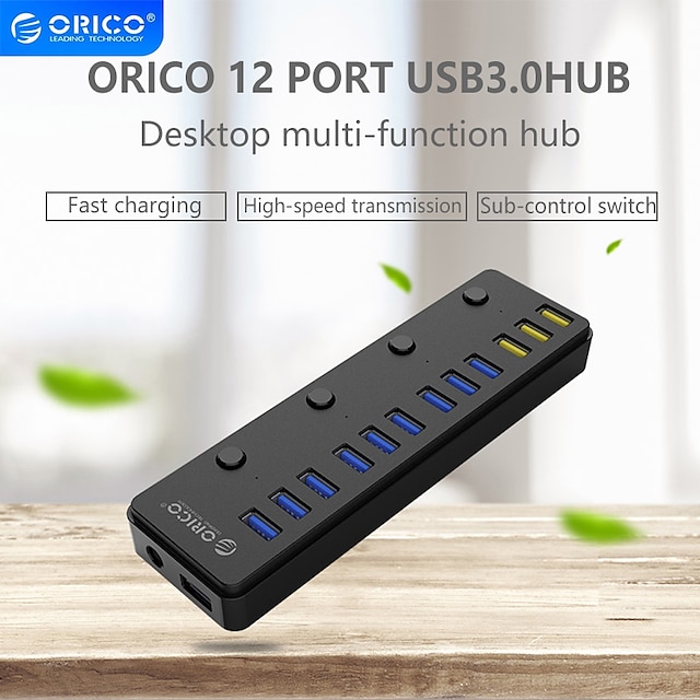  ORICO 12 Port USB3.0 Hub 12V 5A 12*USB3.0 Power Adapter Charger With Switch Multi USB Splitter USB Hub for PC notebook P12-U3