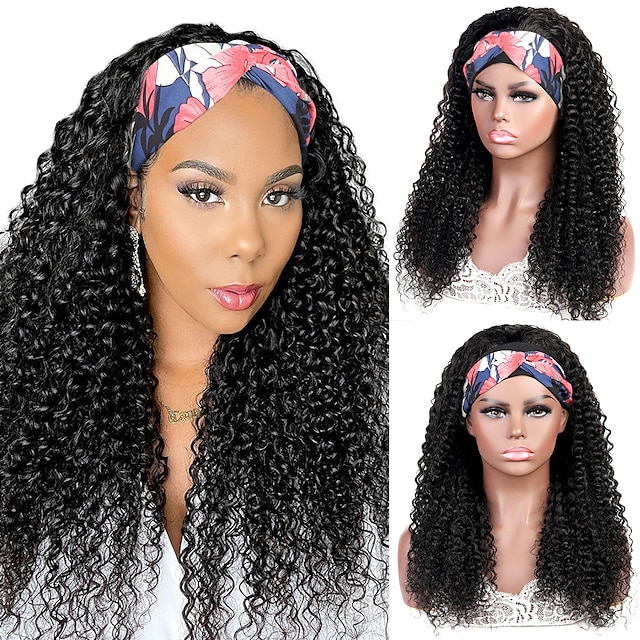 

Headband Wig Human Hair Wigs for Black Women Brazilian 9A Human Hair None Lace Front Kinky Curly Wigs Machine Made Wigs Natural Color 150% Density 12-30 Inch