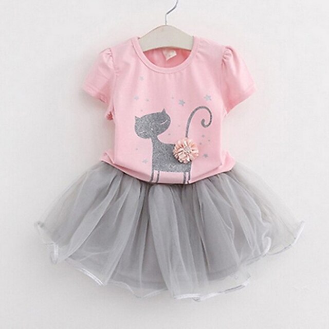  Mädchen' Tutu Kurzarm Einfarbig 3D-gedruckte Grafik Kleider Polyester Kleid Sommer Baby Täglich