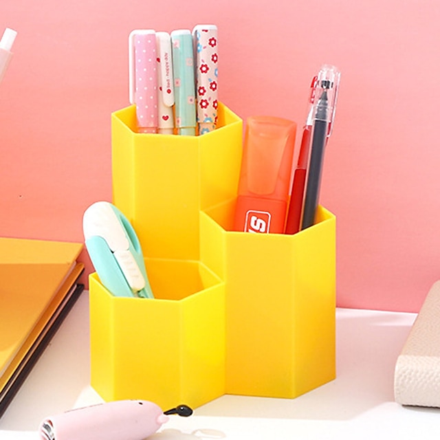 Consumer Electronics Stationery | Multifunctional Hexagonal Rhombus Pen Holder Storage Bucket Rhombus Office Storage Box Plastic