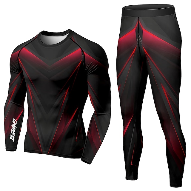 Sports & Outdoors Running, Jogging & Walking | 21Grams® Mens 2 Piece Activewear Set Compression Suit Geometry Athletic Winter Lo