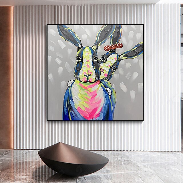 Home & Garden Wall Art | Oil Painting Handmade Hand Painted Wall Art Abstract Animal Couple Bunny Home Decoration Decor Stretche