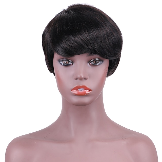 

Capless Human Hair Wigs Short Pixie Cut Straight Remy Brazilian Hair for Black Women Machine Made Glueless Wig Natural Black