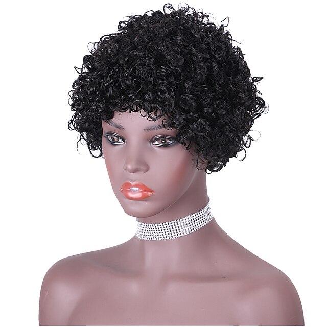 

6 Inch Short Afro Curly Human Hair Capless Wigs Pixie Cut Short Curly Human Hair Wigs Pixie Cut Full Machine Non Lace Wigs 150% Density Capless Wigs Pixie Cut Wigs for Black Women