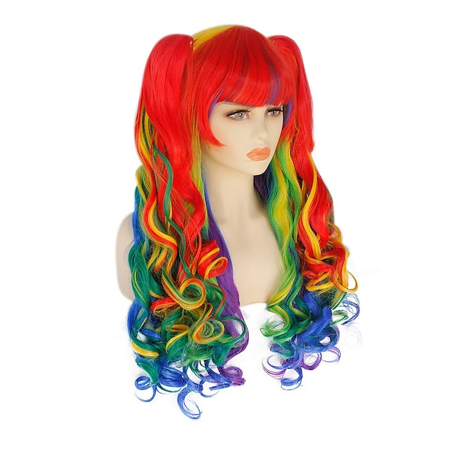  14 Inches Rainbow Wig Short Curly Wig with Bangs Synthetic Wigs Women Girls Colorful Wigs Pride Outfits Halloween Wig