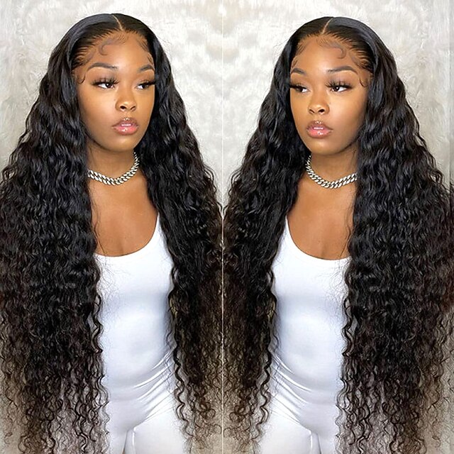 

13x4 Deep Wave Human Hair Lace Front Wigs for Black Women Brazilian Human Hair Deep Curly Lace Front Wigs with Baby Hair Pre Plucked Bleached Knots Natural Color 150% Density 16 Inch - 30 Inch