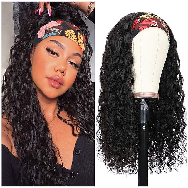 

Headband Wig Human Hair Water Wave Headband Wigs For Black Women Brazilian Virgin Hair Wet and Wavy Headband Wig Glueless Machine Made Headband Wigs 150% Density
