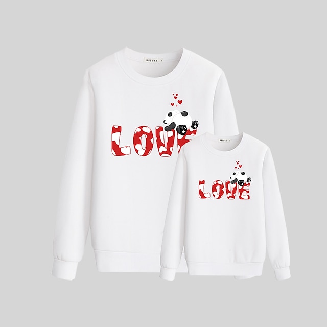 Baby & Kids Matching Outfits | Mommy and Me Valentines Tops Sweatshirt Cotton Cartoon Peace Letter Daily Print White Black Long 