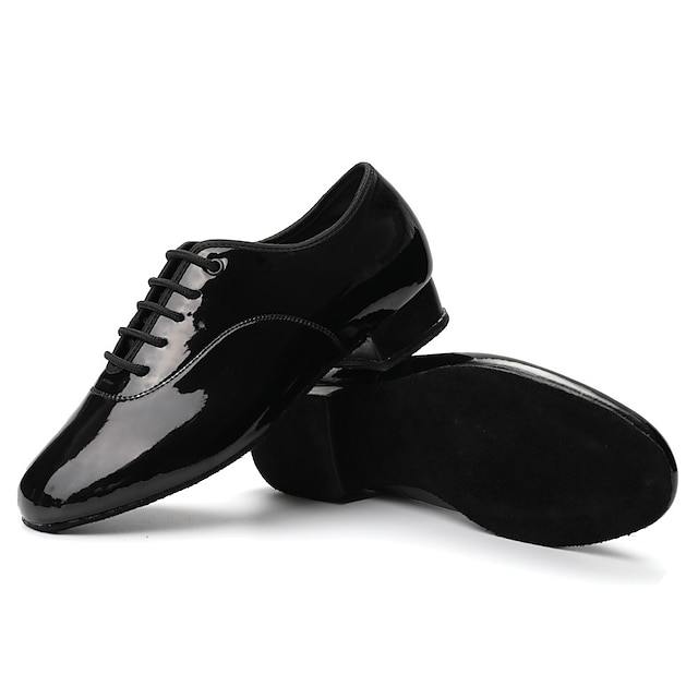  Men's Latin Shoes Ballroom Dance Shoes Practice Trainning Dance Shoes Line Dance Training Indoor Professional Professional Thick Heel Closed Toe Lace-up Adults' Bright Black Black White