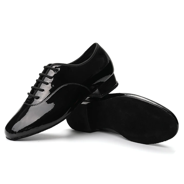 Men's Black Patent Leather Ballroom Dance Shoes – Lace-Up Design with Suede Sole for Smooth Performance 14