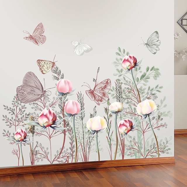  vlinder bloemen & planten muurstickers slaapkamer woonkamer verwijderbare voorgeplakte pvc woondecoratie muurtattoo 2 stuks;