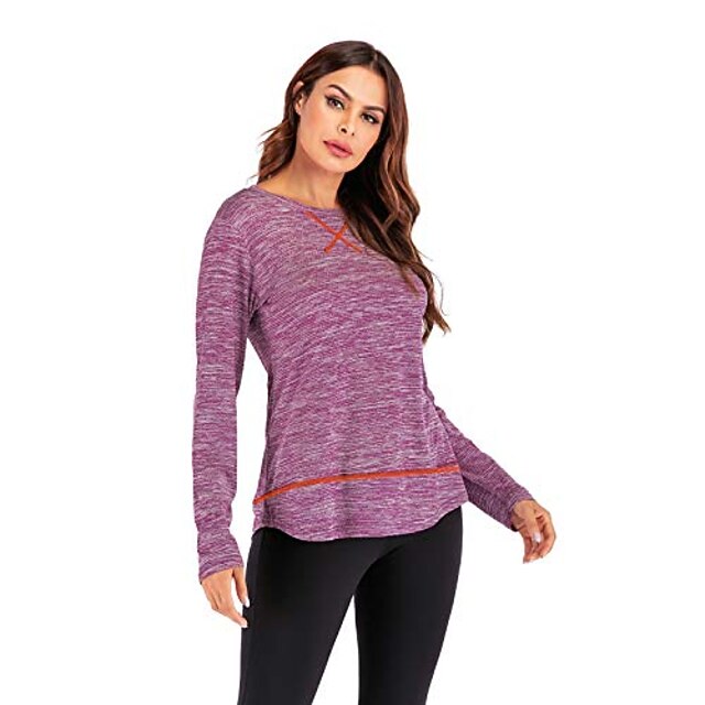 Ropa de yoga holgada para fitness, camisa deportiva para mujer, blusa de  cuello redondo para entrenamiento, correr, top de manga larga para gimnasio  con agujeros para los pulgares|Camisas de yoga| - AliExpress