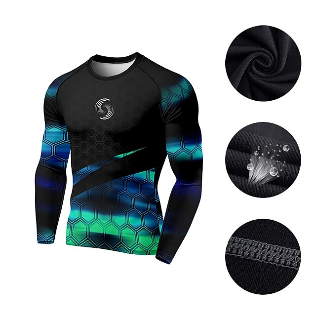 Sports & Outdoors Running, Jogging & Walking | 21Grams® Mens Long Sleeve Compression Shirt Running Shirt Geometry Top Athletic A