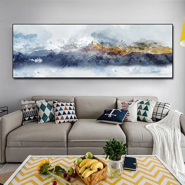  pintura al óleo hecha a mano pintada a mano arte de la pared montaña amarilla y azul paisaje moderno abstracto decoración del hogar decoración marco estirado listo para colgar