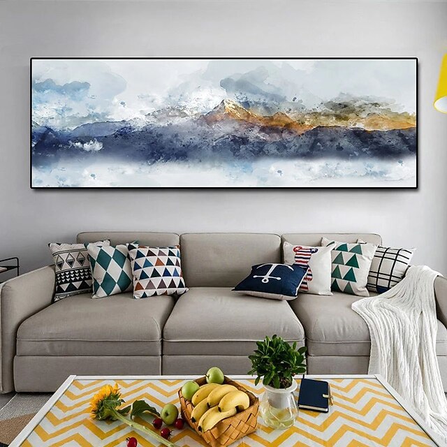 Oil Painting Handmade Hand Painted Wall Art Yellow and Blue Mountain Modern Landscape Abstract Home Decoration Decor Stretched Frame Ready to Hang 8
