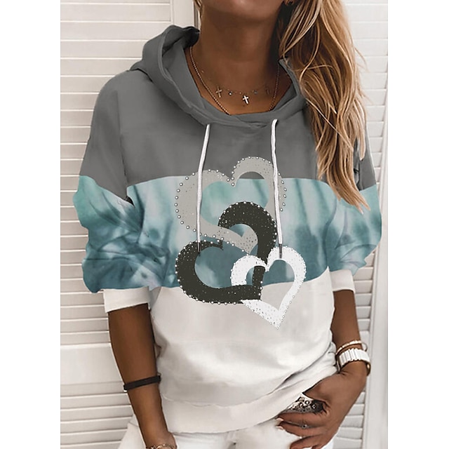  Women's Floral Heart Stars Hoodie Sweatshirt Print 3D Print Daily Sports Basic Essential Streetwear Hoodies Sweatshirts  Gray