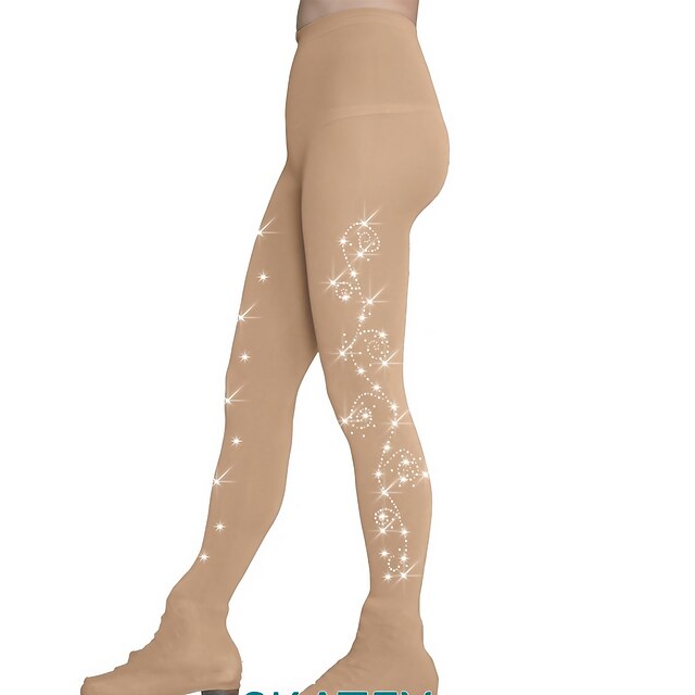 Over The Boot Figure Skating Tights Women's Girls' Ice Skating Tights Outfits Dusty Rose Khaki Fleece Spandex High Elasticity Training Competition Skating Wear Thermal Warm Handmade Crystal3