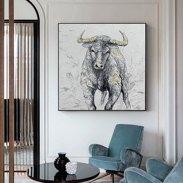 Home & Garden Wall Art | Handmade Oil Painting Canvas Wall Art Decoration Abstract Animal Painting Water Buffalo for Home Decor 