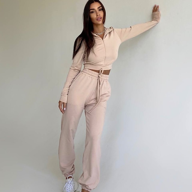 Sports & Outdoors Running, Jogging & Walking | Womens 2 Piece Cropped Tracksuit Sweatsuit Jogging Suit Casual Athleisure 2pcs Wi