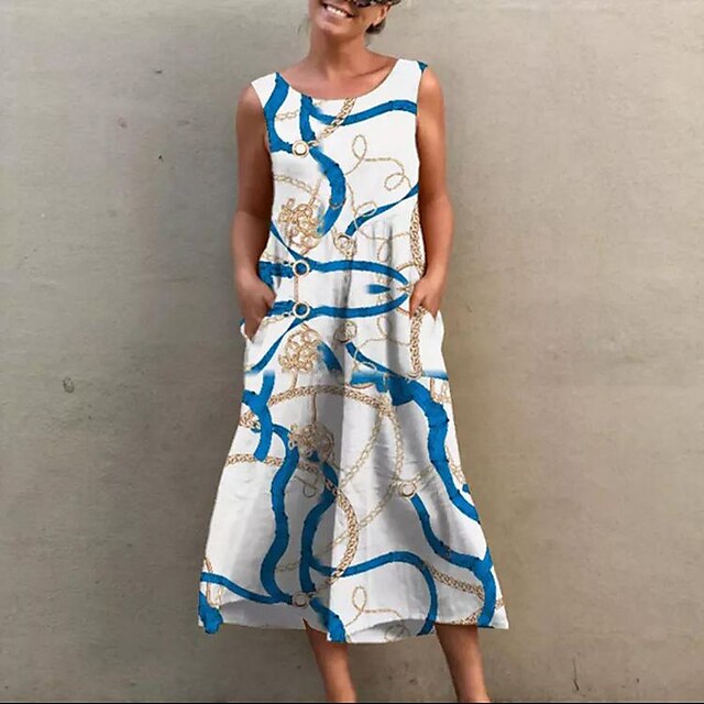 

Women's Casual Dress Midi Dress Black gray Blue White Pink Khaki Light Blue Sleeveless Tie Dye Print Summer Crew Neck Casual 2022 S M L XL XXL