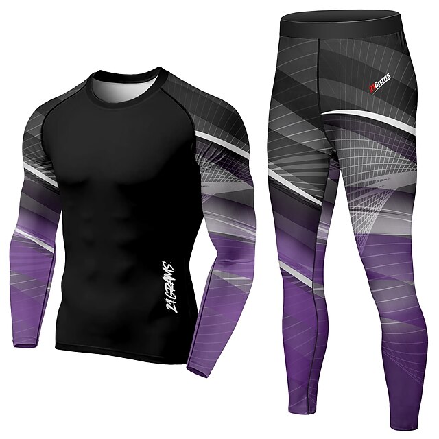 Sports & Outdoors Running, Jogging & Walking | 21Grams® Mens 2 Piece Activewear Set Compression Suit Athletic Athleisure 2pcs Wi