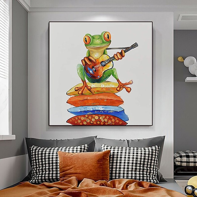 Home & Garden Wall Art | Oil Painting Handmade Hand Painted Wall Art Playing Guitar Frog Animal Abstract Home Decoration Decor S