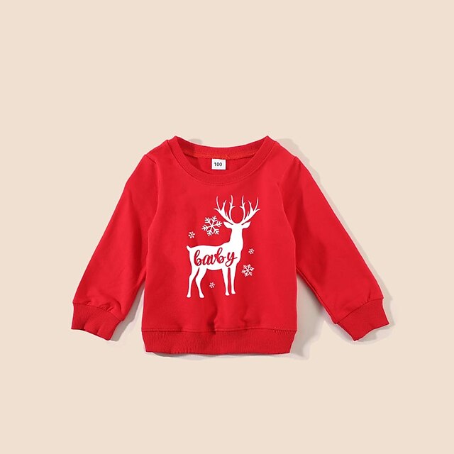 Baby & Kids Matching Outfits | Family Look Tops Cotton Deer Christmas Gifts Black Red Long Sleeve Daily Matching Outfits / Winte