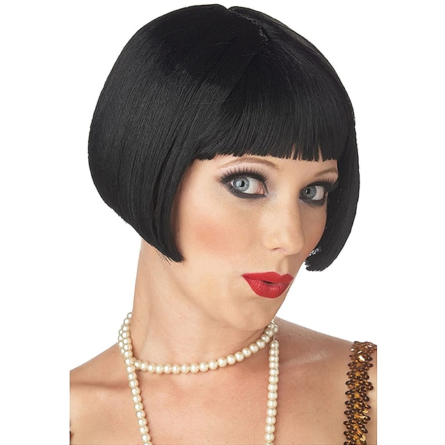  Peluca de pelo corto y liso para cosplay, peluca bob de la década de 1920, cosplay de gran gatsby, peluca de halloween para fiesta de Nochevieja y pelo corto y liso