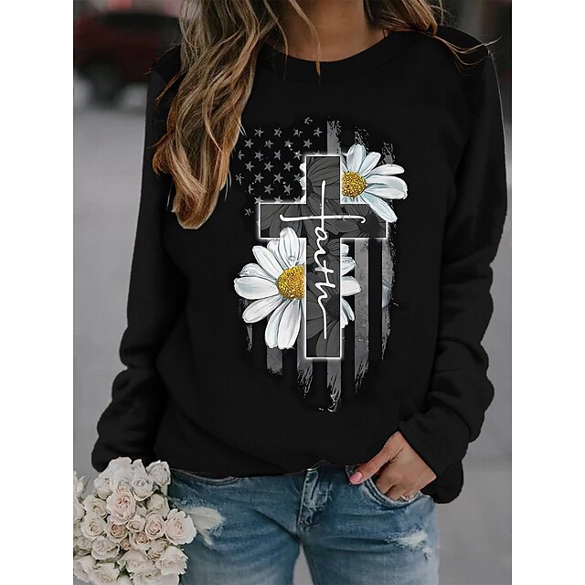 womens crewneck sweatshirt faith jesus cross daisy sweatshirts pullover ...