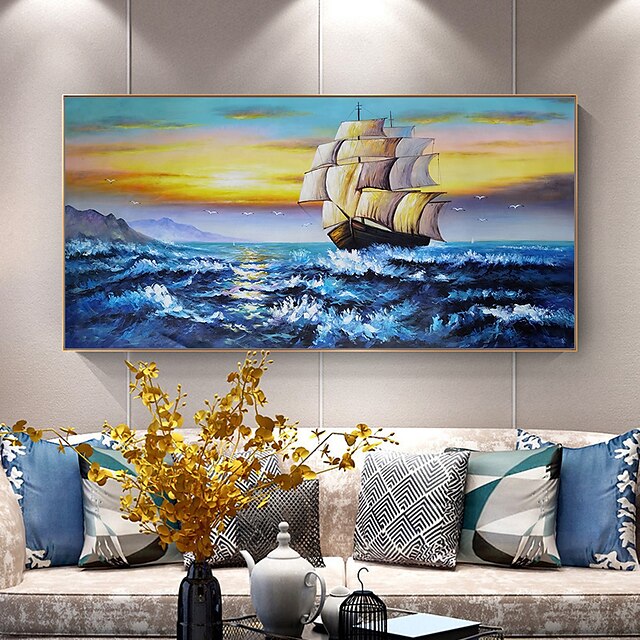 Home & Garden Wall Art | Mintura Handmade Oil Painting On Canvas Wall Art Decoration Modern Abstract Boat Landscape Pictures For