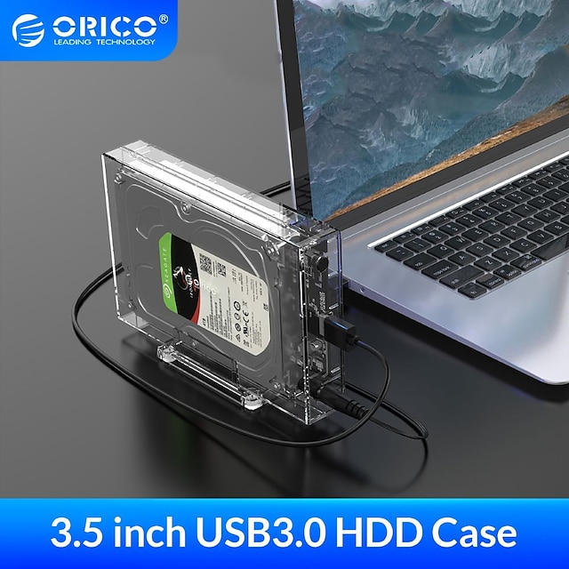  ORICO Transparent 3.5 HDD Case For 2.5/3.5 Inch SSD HDD Box Hard Disk Case SATA to USB 3.0 Hard Drive Enclosure Support 16TB