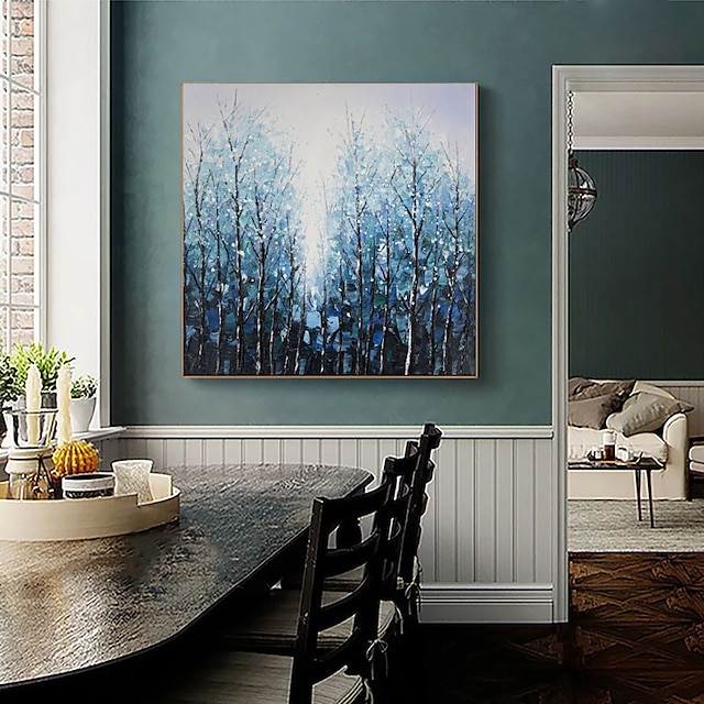 Home & Garden Wall Art | Oil Painting Handmade Hand Painted Wall Art Abstract Blue Forest Landscape Home Decoration Decor Rolled