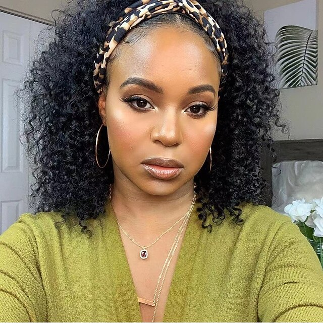 

Headband Wigs Human Hair Kinky Curly 12-30 Inch Wig Glueless Headband Wig Kinky Curly None Lace Front Wigs Machine Made 150% Density Wig Curly Hair Natural Color