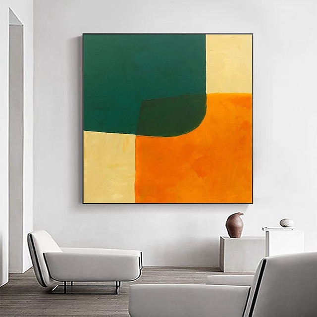 Home & Garden Wall Art | Oil Painting Handmade Hand Painted Wall Art Simple Orange and Green Block Abstract Home Decoration Deco