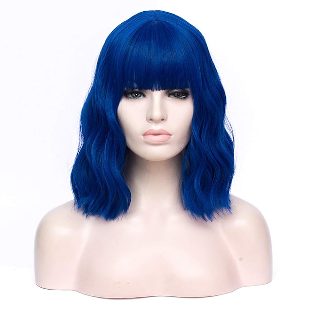 Beauty & Hair Wigs & Hair Pieces | Synthetic Wig Wavy Bob Wig Short Pink Synthetic Hair Womens Cosplay Party Fashion Blue Purple