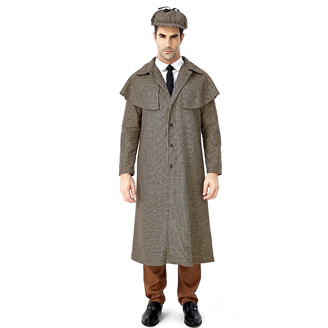  Retro Řvoucí 20s 20. léta 20. století Kabát Maškarní Čepice lovců na jeleny Sherlock Holmes Maškarní kostým Pánské Karneval Plesová maškaráda Párty Plesová maškaráda Dospělé Kabát Klobouk Podzim zima
