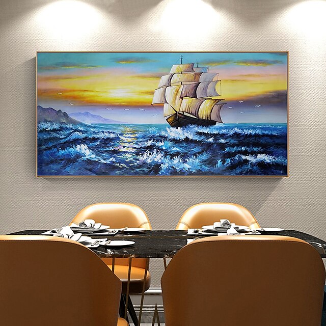 Home & Garden Wall Art | Mintura Handmade Oil Painting On Canvas Wall Art Decoration Modern Abstract Boat Landscape Pictures For