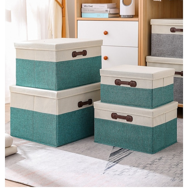 Folding Underbed Storage Box with Lid for Wardrobe Green Collapsible Garment Storage Box with Lid 60L