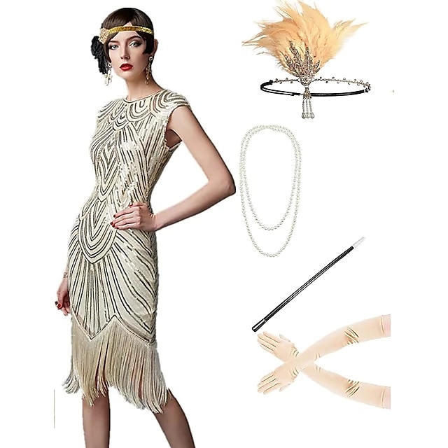  Roaring 20s 1920s Cocktail Dress Vintage Dress Flapper Dress Dress Outfits Masquerade Prom Dress The Great Gatsby Women's Tassel Fringe Carnival Party Prom Adults' Body Jewelry
