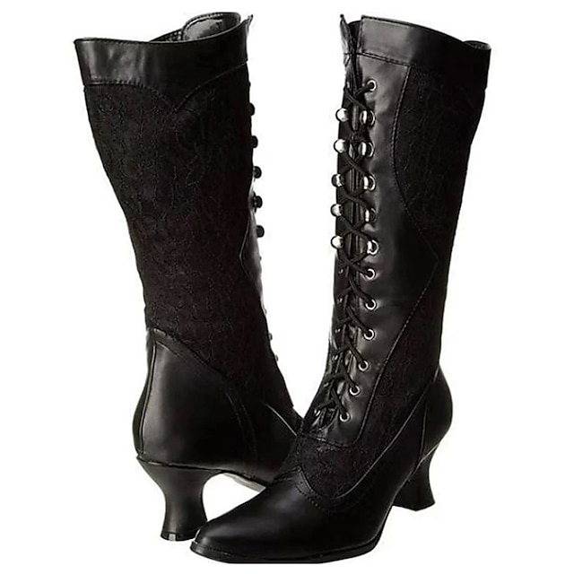  bottes à lacets blanches pour femmes de style victorien avec détails en dentelle et talons mi-hauts pour une tenue élégante et vintage