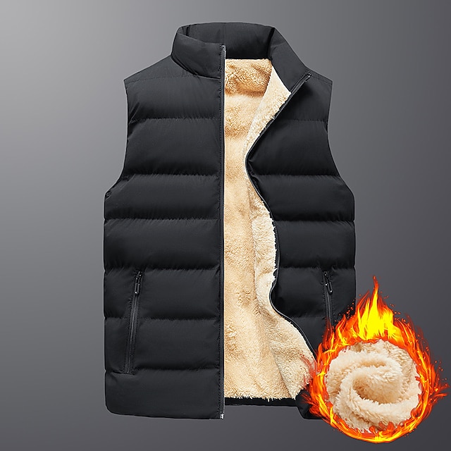 menn vintervest fleece tykk jakke varm frakk polstret puffervest fleece fôret jakke svært varm plysj stativ krage vest daglig bruk flott lett kausal reise cargo safari foto vest