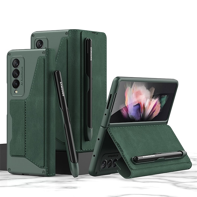  телефон Кейс для Назначение SSamsung Galaxy Z Fold 5 Z Fold 4 Z Fold 2 Z Fold 3 Флип-кейс Бумажник для карт Защита от пыли Откидная подножка Однотонный Углеродное волокно Кожа PU