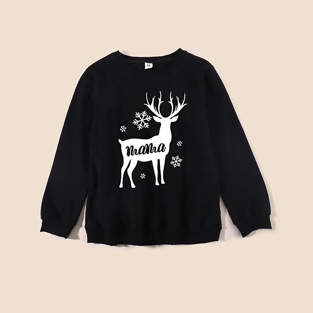 Baby & Kids Matching Outfits | Family Look Tops Cotton Deer Christmas Gifts Black Red Long Sleeve Daily Matching Outfits / Winte