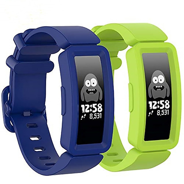  2 pakken Horlogeband voor Fitbit Ace 2 Siliconen Vervanging Band met zaak Zacht Ademend Sportband Polsbandje